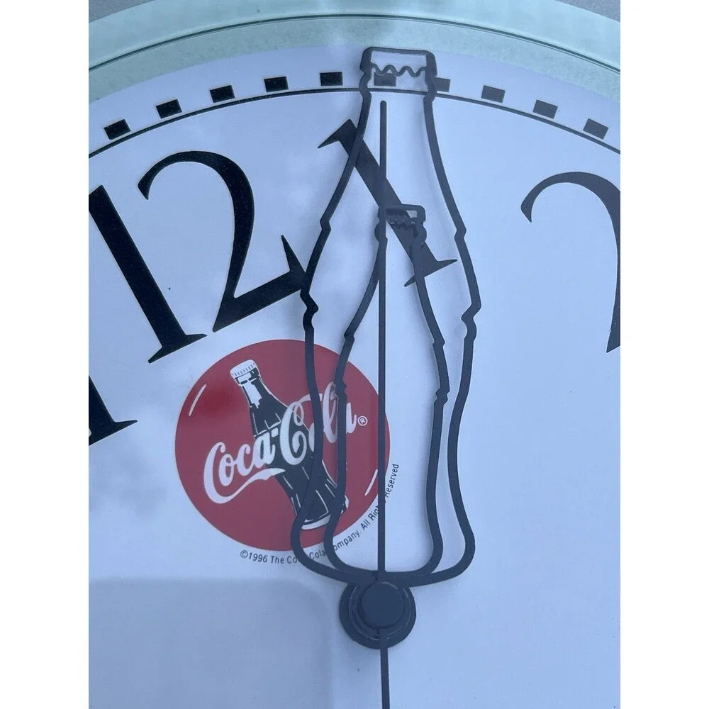 1996 Vintage Coca-Cola Round 12” Hanging Wall Clock NIB (COKE Bottle Hands)
